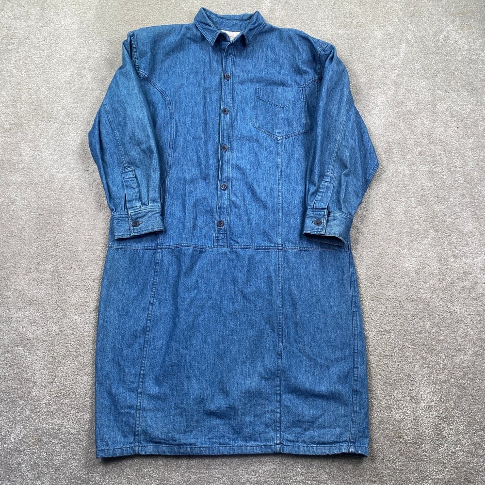 Calvin Klein Sport Denim Dress Women's Size 10 Long Sleeve Button Front Blue